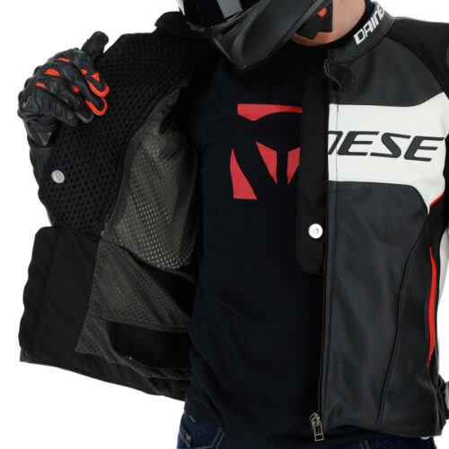 DAINESE RACING 3 D-AIR LEATHER JACKET BLACK/WHITE/RED-3894