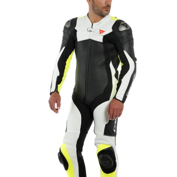 DAINESE ASSEN 2 1 PIECE PERFORATED SUIT BLACK/WHITE/FLUO YELLOW-7106