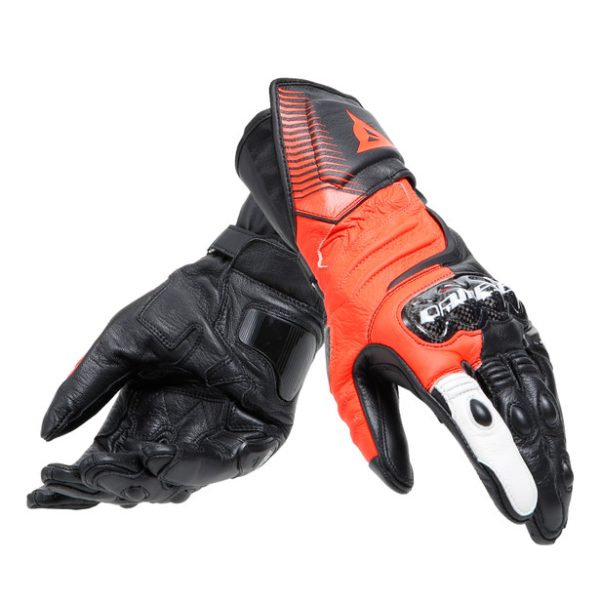 DAINESE CARBON 4 LONG GLOVES BLACK/FLUO RED/WHITE