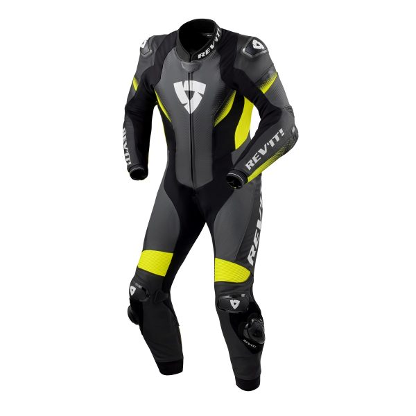 REV'IT! CONTROL ONE PIECE LEATHER SUIT BLACK/NEON YELLOW
