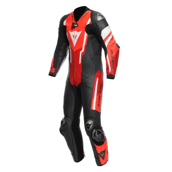 DAINESE MISANO 3 D-AIR PERFORATED 1 PIECE LEATHER SUIT BLACK/RED/FLUO RED